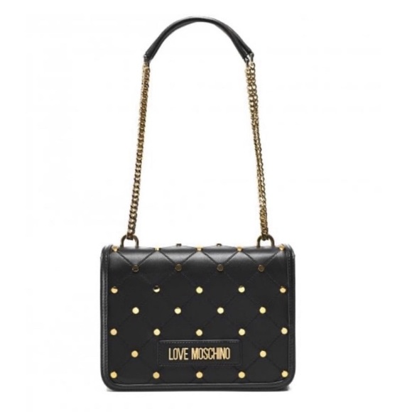 LOVE Moschino Borsa PU Nero Vegan Leather Studded Black Crossbody Bag NWT - Picture 2 of 15